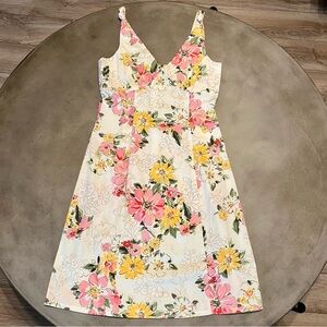 Charming Eddie Bauer Cream Pink Yellow Floral Sleeveless Midi Dress